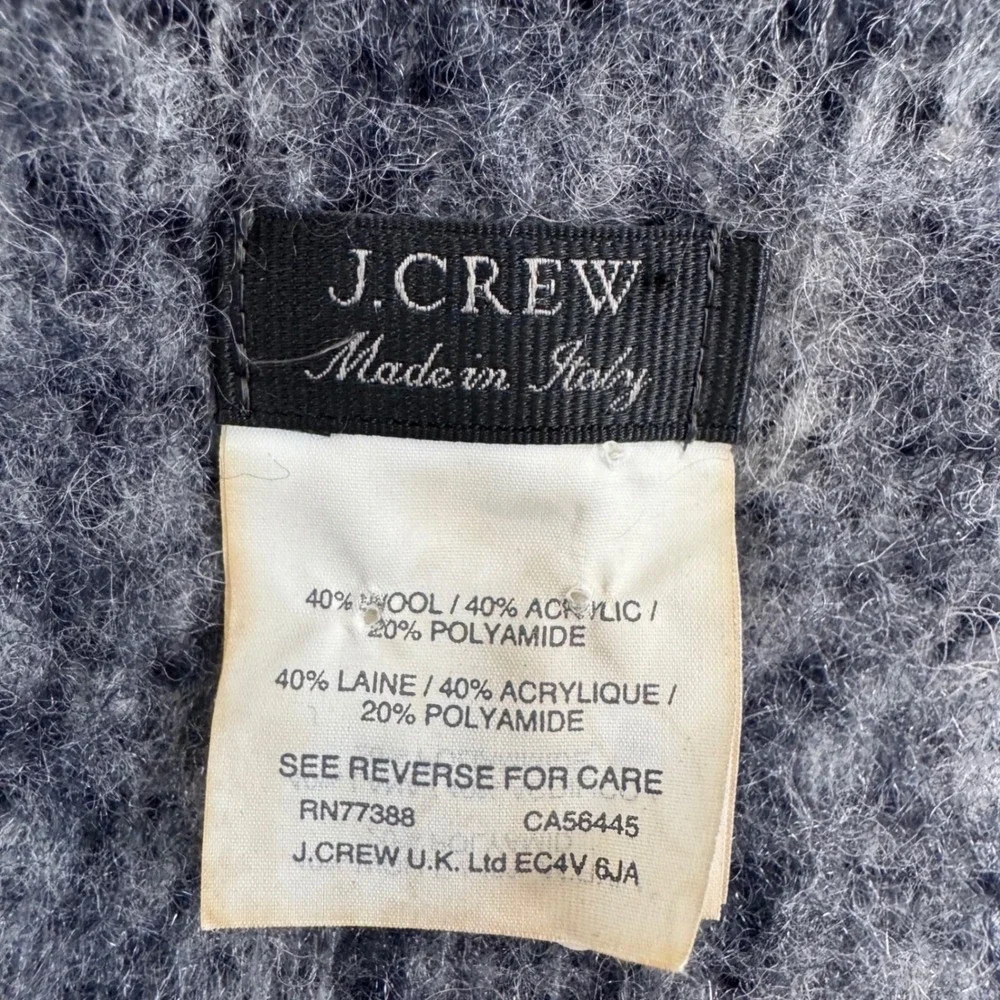 J.Crew Colorblock Wool Blend Fringe‎ Scarf Blue Gray Made in Italy